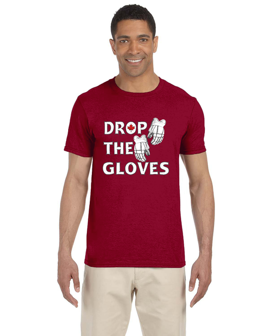 Drop The Gloves Men's Crew T-Shirt. Made in Canada Tee. Hockey Tshirt.