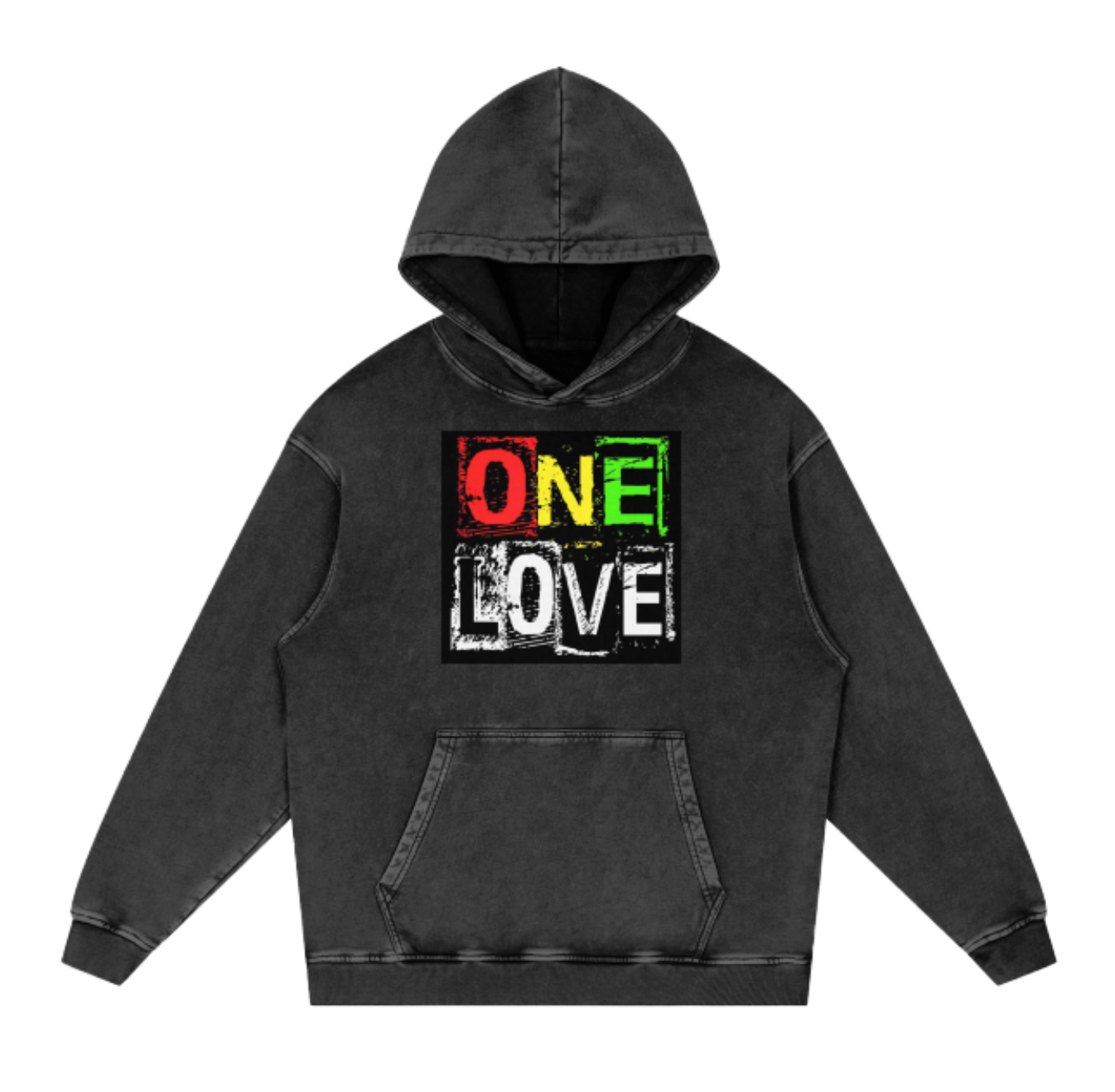 Marley One Love Acid Wash Oversize Hoodie. Bob Marley Graffiti.