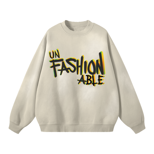 UNfashionable Sweatshirt Streetwear Unisex Monkey Washed Dyed Fleece Pullover.