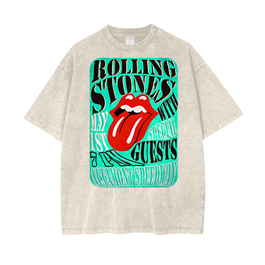 Rolling Stones Altamont Speedway Poster Acid Wash Oversized T-Shirt.