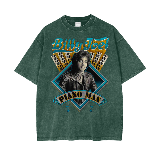 Billy Joel Piano Man Acid Wash Oversized T-Shirt. Vintage Recreated Tshirt.