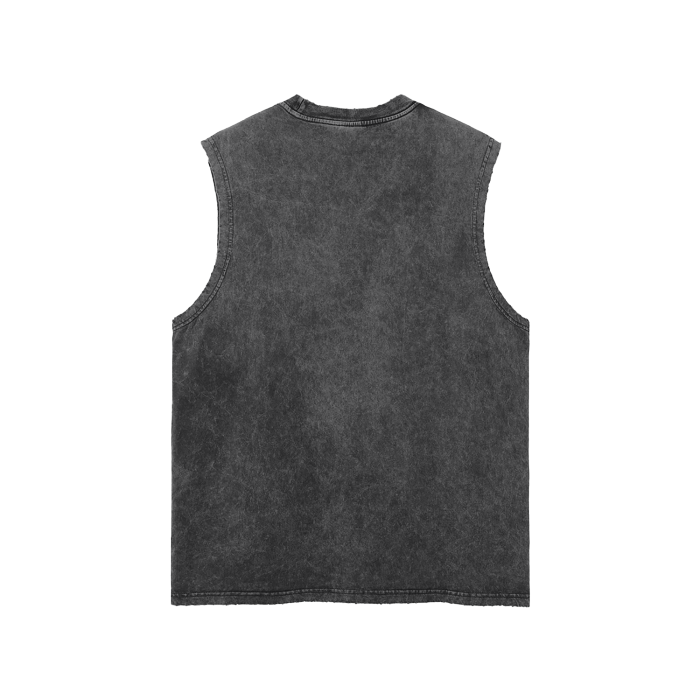 Heavy Metal Skull Streetwear Unisex Snow Washed Frayed Hem Tank Top.