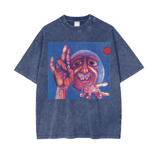 King Crimson Back Album Cover Acid Wash Oversized T-Shirt. Alien Man for the Crimson Lovers.