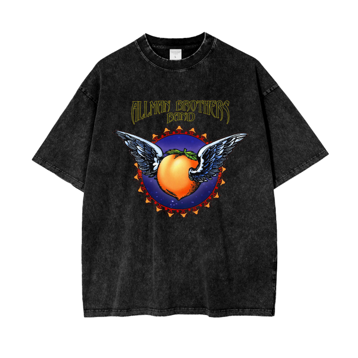 Allman Brothers Flying Peach Logo Acid Wash Oversized T-Shirt.