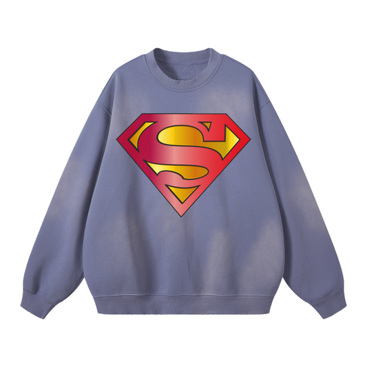 Superman S Logo Streetwear Unisex Monkey Washed Dyed Fleece Pullover (Matching Joggers Available).