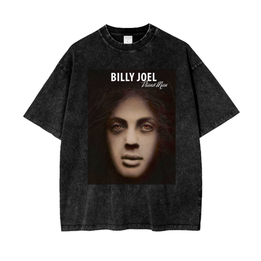 Billy Joel Piano Man Acid Wash Oversized T-Shirt. Vintage Style Tshirt.