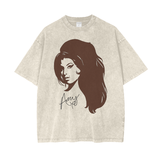 Amy Winehouse Acid Wash Oversized T-Shirt. Amy Winehouse Photo Tshirt.