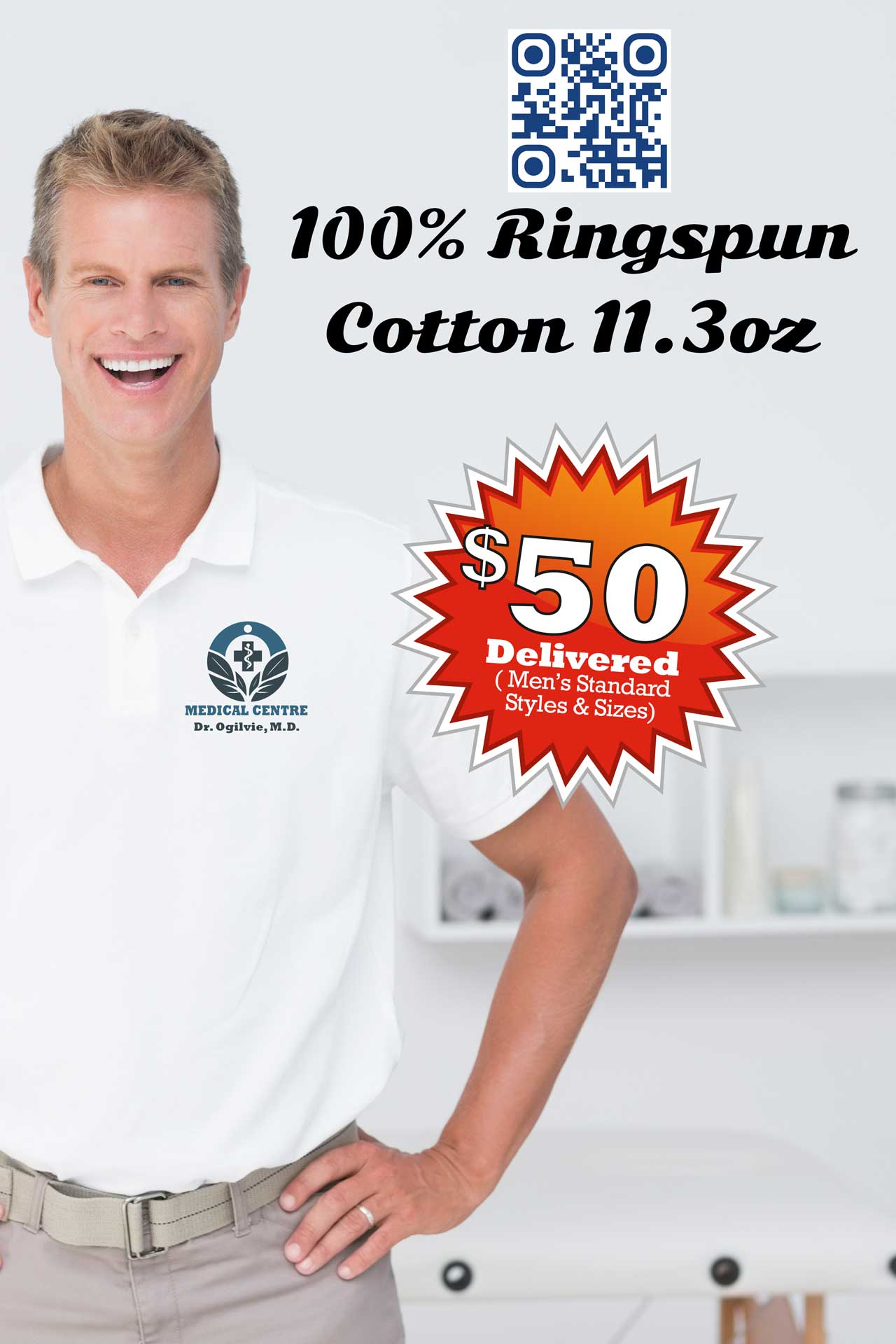 Custom Pique Golf Polo Shirt. Embroidered Golf Shirt. Personalized Medical Logo. Proud Canadian Clothing. 100% Ringspun Cotton Polo Golf.