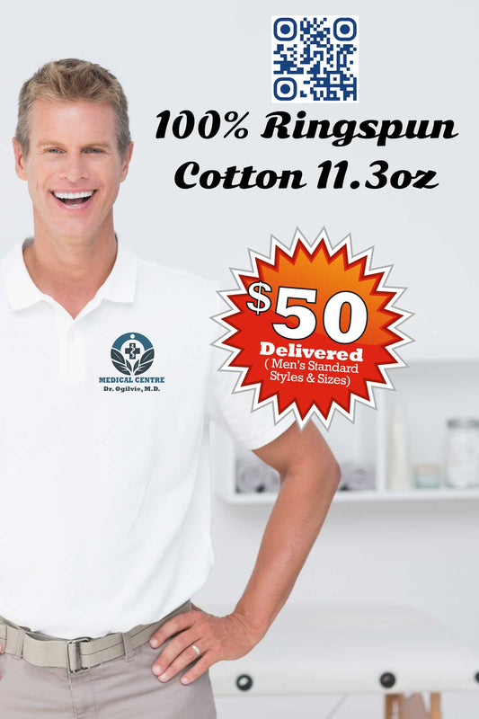 Custom Pique Golf Polo Shirt. Embroidered Golf Shirt. Personalized Medical Logo. Proud Canadian Clothing. 100% Ringspun Cotton Polo Golf.