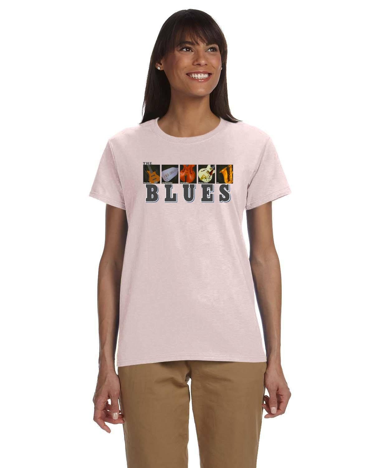 Womens Blues Music Tee. Da Blues Tshirt. Contemporary Blues Music Tee. Classic Blues Instruments. Heavy 10oz Cotton Tee.