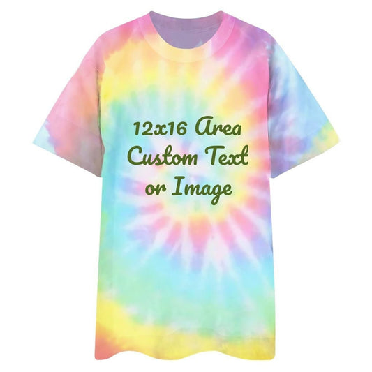 Custom Tie Dye T-Shirt. Personalized Vintage Style Retro Cotton Tee. Add Your Personal Text or Image.