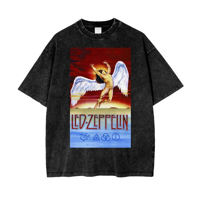 Led Zeppelin Icarus Zoso Acidwash T-shirt. Oversized Acid Wash Tee.