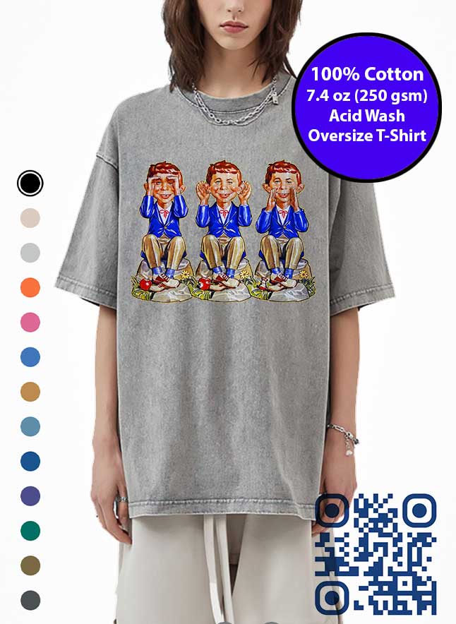 Alfred E. Neuman Comic Mad Magazine Acid Wash T-Shirt. Made in Toronto Tee. Hear No Evil. See No Evil.