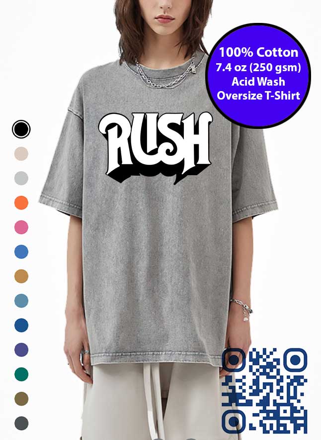 B&amp;W Rush Band Logo Acid Wash T-Shirt. Rush Music Band Tshirt | GFXTEES.com Toronto Canada.