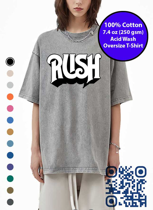 B&amp;W Rush Band Logo Acid Wash T-Shirt. Rush Music Band Tshirt | GFXTEES.com Toronto Canada.